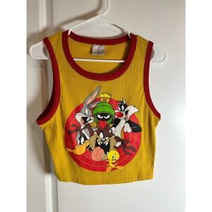 Looney Tunes Graphic Crop Tank Top Sleeveless‎ Cartoon Character Yellow Red
